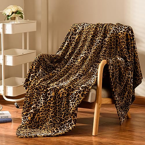 Excervent 3D Leopard flanell fleece prydnadsfilt, 300 GSM lätt gepardfilt för bäddsoffa, supermjuka mysiga varma filtar, 127 x 102 cm, brun