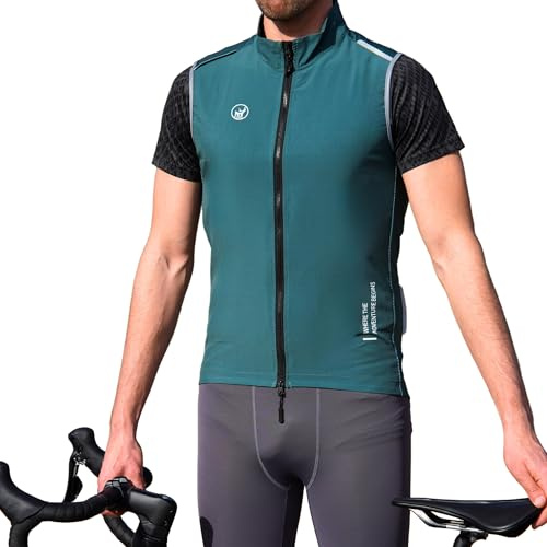 IMPALAPRO Fahrradweste Herren Winddichte und Atmungsaktive Radweste Herren für Rennrad & MTB – Ultraleichte Fahrrad Weste Herren mit Reflektoren & Taschen (L, dunkelgrün)