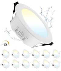 Grebeam 12 Pezzo Faretti LED da Incasso per Cartongesso Dimmerabili 12W, Fari da Soffitto, Regolabile Bianco Caldo/Bianco Neutro/Bianco Freddo, IP44 Fari Incassati LED per Bagno, Ø123-133mm Foro