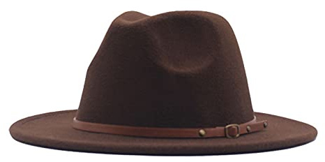 Unisex Womens Mens Floppy Panama Hats with Adjustable Belt Buckle Classic Vintage Wide Brim Wool Fedora Hat Coffee