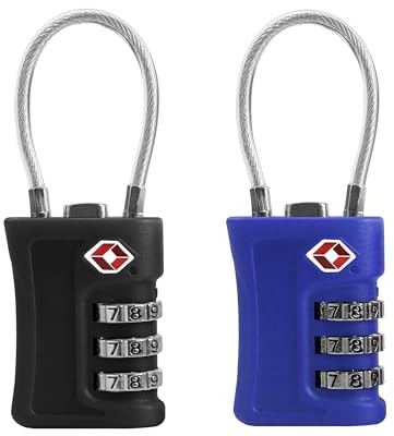 UP Security Lot de 2 petits cadenas à combinaison approuvés par la TSA, cadenas de voyage avec code, pour valise, sac à dos, casier, valise à pistolet (noir + bleu)