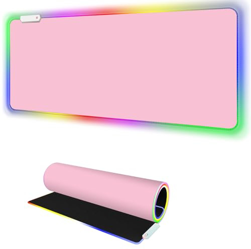 Pink RGB Gaming Mouse Pad I Large Mousepad with 14 Led Light Modes I Keyboard Pad Gaming Desk Mat I Non-Slip Rubber Base Big Mouse Mat for Gamer I 900x400x4mm Waterproof Mousepad for Gaming PC MacBook