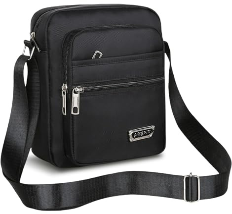 Lesbyit Sac à bandoulière léger pour homme, 6 compartiments à fermeture éclair et sac à bandoulière imperméable, sangle réglable – Sacs à bandoulière pour homme, pour les déplacements, les voyages et