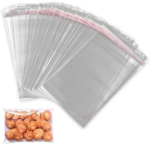 JUGUTA 200 Stk Plastiktüten Selbstklebend Cellophantüten 8X12Cm Opp Tütchen Transparent Zellophantüten Klein Kekse Tüten Flachbeutel Selbstklebende Klarsichtbeutel Weihnachten Für Süßigkeiten