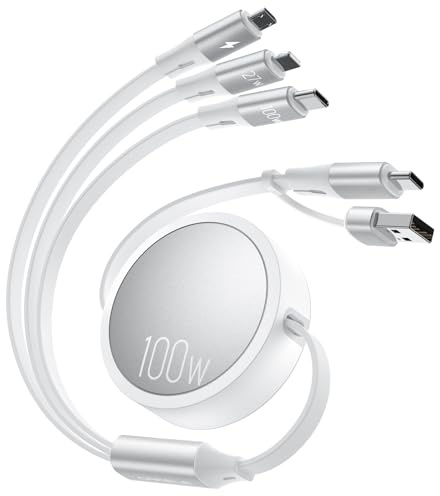 CAFELE 100W Multi Charger Cable USB A/C【6 IN 1/35-130CM Retractable】 | PD3.0 5A Fast Charging,Typ C/Phone/Micro USB for17,16,16 Plus,16 Pro Max,15 Serie,MaBook,Galaxy,Tablet,Tangle-Free&Durable
