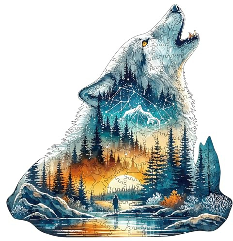 Holzpuzzle Erwachsene, Wolf Holzpuzzles 200 Teile, Einzigartiges Tierform Holz Puzzle, Wooden Puzzle sind Kreative Familie und Freunde
