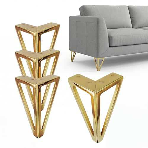 CARMOTTER 4 Pcs Furniture Legs, Furniture Support Feet, Metal Sofa Legs, Table Feet Replacement Set, For Chairs Tables Cabinets(Gold)