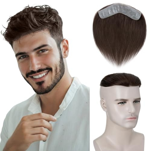 MY-LADY Men's Hairline Toupee V-Shape Toupet pour Hommes Frontal Postiche Naturel, Base PU Ultra-Fine 0.04mm 4x18cm Replacement System Hairpiece 12g (#02 Marron Foncé)