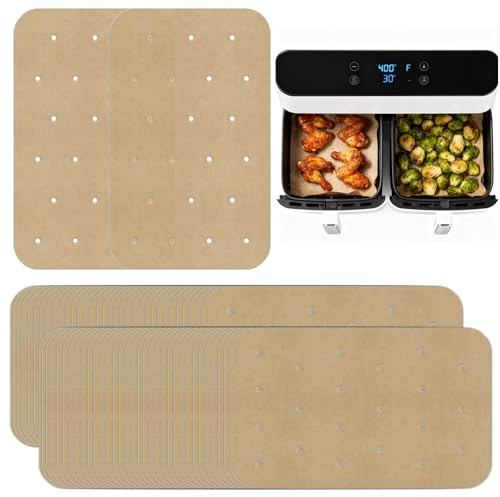 Xgvzs 200 Pcs Air Fryer Paper Liners Airfryer Liners Non-Stick Perforated Baking Liner Unbleached Parchment Paper Rectangle for Bamboo Steaming Basket