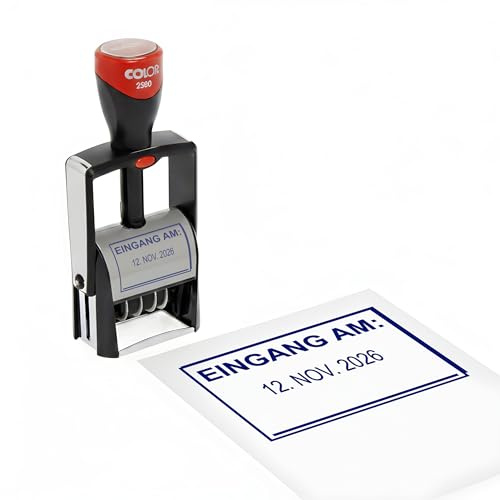 Dekolando Datumsstempel Stempel EINGANG AM – Colop 2360 selbstfärbender Kontierungsstempel mit Datum 44x29 mm, verstellbar Datumstempel für Büro & Verwaltung, Firmenstempel
