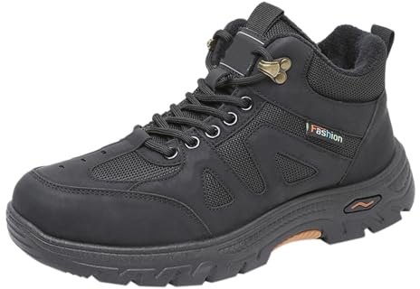 Generisch Winter Boots Men's Lined Snow Boots Abrasion-Resistant Hiking Boots Warm Outdoor Shoes Non-Slip Ankle Boots Soft Sole Boots Flat Thermal Boots Fluffy Winter Boots, black, 9.5 UK