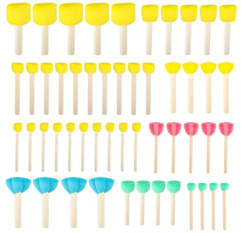 50 Pcs Pinceles Esponja de Pintura Cepillo Redondo, Pinceles de Pintura de Esponja Redondos, Cepillo de Espuma de Pinturas para Pintar, Punteado Acrílica DIY Manualidades