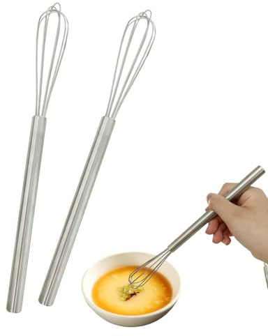 YIPFEN Batidora Manual de Varillas para Cocina - Set 2 Pequeños de Acero Inoxidable para Batir Huevos, Nata y Espumar Leche. Duradero y Apto Lavavajillas.