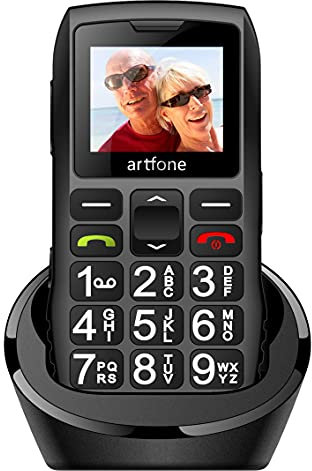 artfone C1+ Téléphone Portable Senior Débloqué avec Grandes Touches | Bouton SOS | Radio FM | Haut-Parleur de Boîte | Batterie 1400mAh | Lampe Torche et Station de Charge, Noir