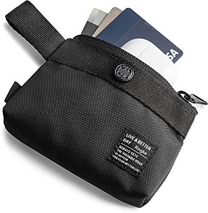 Ringke Mini Pouch [2-Way Bag] mit Karabiner, Kleine Langlebig Kratzfest Fleckensicher Reisegröße Tasche für AirPods, Galaxy/Pixel Buds, Schlüssel, USB, mehr - Black