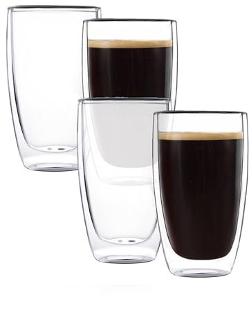CNGLASS Double Wall Glass Cups 400ML/13.5OZ Set of 4,Clear Insulated Coffee Mugs, Heatproof Glass Cups for Water or Beverage Drinks
