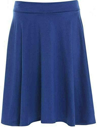 Jupe midi évasée pour femme avec imprimé uni et taille élastique, bleu marine, 50-52