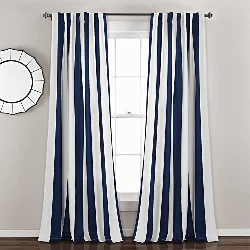 Lush Decor Wilbur Fenstervorhang, gestreift, 213,4 cm lang x 132,1 cm breit, Marineblau