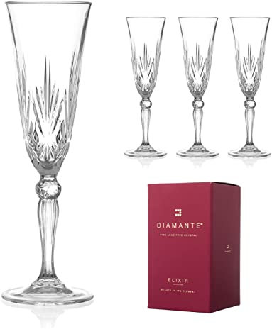 DIAMANTE Chatsworth Champagne Prosecco Flutes - Made from Premium Lead Free Crystal - Set of 4