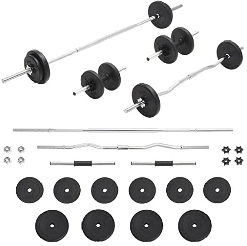 vidaXL Skivstång och hantlar set 30 kg, styrketräning, träningsutrustning, viktskivor, träningsredskap, fria vikter
