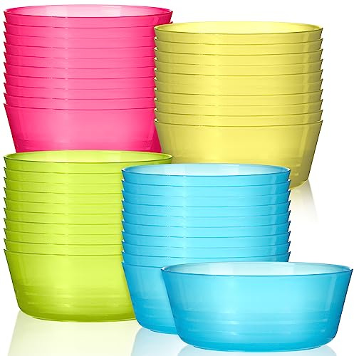 Dandat 96 Pcs Kids Plastic Bowls 14 oz Brightly Colored Small Cereal Bowls Dishwasher Microwave Safe Toddler Snack tableware for Children Dish Cereal Soup Snack, 4 Colors
