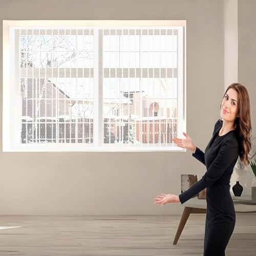 Mosquiteras Mosquiteras Pantalla 125 x 102 cm Mosquitera Magnética Ventana Cierre Automático sin Taladrar Fácil de Ensamblar Cortina Antimoscas para Balcón y Puerta Ventana, Blanco