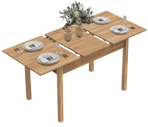 ARTETHYS Dining Table, 110-150cm Wood Extendable Table for 4-6 People, Large Kitchen Dinner Table with Solid Legs for Restaurant, Home