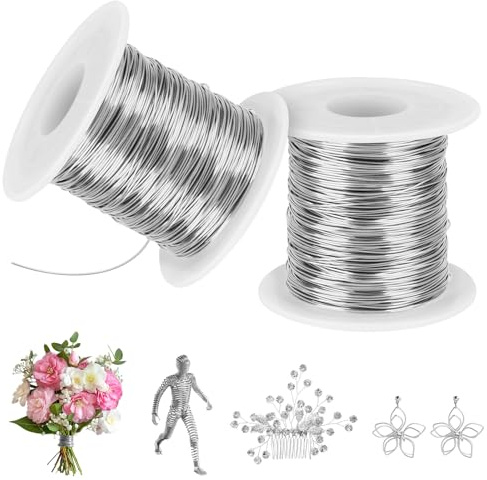2 rotoli di filo in acciaio inox 304, filo d'argento per fai da te, filo in acciaio inox, 200 m x 0,5 mm, filo pieghevole, filo in acciaio inox con bobina per creazione di gioielli, fai da te, fai da