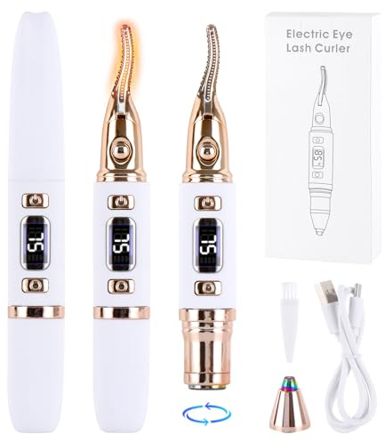 iulrtba 2 in 1 Beheizte Wimpern Curler, SS-819 Wimpernzange Beheizbar– Präzise Temperaturregelung, intelligente Abschaltautomatik, sorgt für natürliches Make-up und lang anhaltende Wimpern (Weiß+Gold)