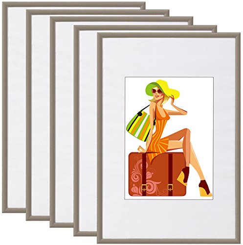 WOLTU Bilderrahmen 13x18, 5er set, Kunststoff Fotorahmen mit Passepartout | Stahl, Posterrahmen New Lifestyle für Poster, Fotos, bruchsichere PS-Platte, aufhängbar u. aufstellbar, Collage-Wanddeko