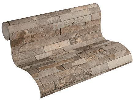 A.S. Création Vliestapete Best of Wood`n Stone 2nd Edition Tapete in Stein Optik fotorealistische Steintapete Naturstein 10,05 m x 0,53 m beige braun Made in Germany 355822 35582-2