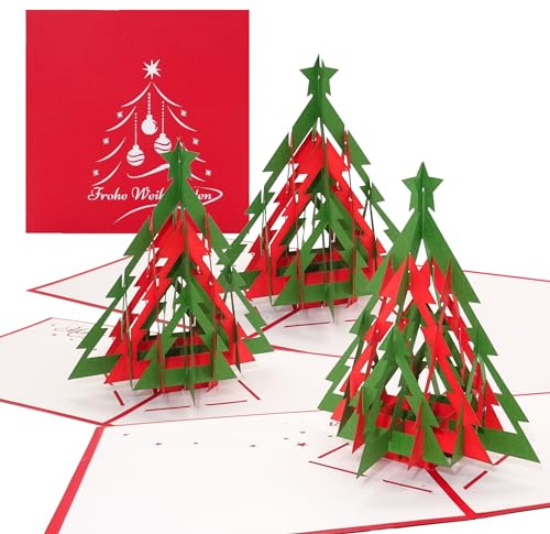 3D Weihnachtskarte „Tannenbaum - Modern im 3er Set | Pop-Up Weihnachtskarten mit Umschlag als Weihnachtsgruß für die ganze Familie, 3D Klappkarte Weihnachtsbaum-Motiv, Karten zu Weihnachten