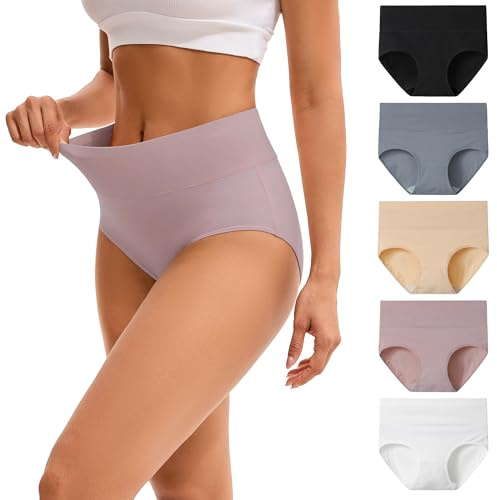 INNERSY Underbyxor för damer i stretchig bomull, hög midja, trosor, mjuka underkläder, 5-pack