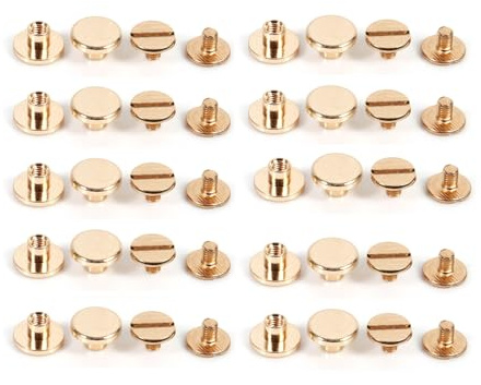 10 Sets Solid Brass Leather Rivets 6.5mm, Flat Chicago Screws for Belts Bags DIY Crafts, Decorative Studs for Clothing Repair
