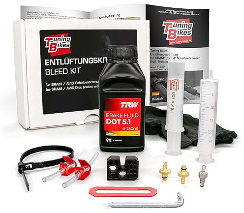 Kit de purge TB pour freins à disque SRAM/AVID (Bleeding Edge inclus) – Kit complet comprenant du liquide de frein DOT 5.1, un bloc de purge pour freins tels que Avid Elixir SRAM Code, etc.