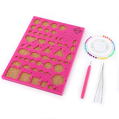 DEWIN Quilling Schablone, Quilling Stift Vorlagenbrett DIY Papier Bastelvorlage + Pinzette + Stifte + Schlitzstift Quilling Tools Kit (Rosen Rot)