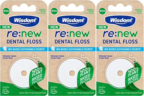Wisdom re:New Dental Floss 50m - Pack of 3 | Vegan | Plant Based