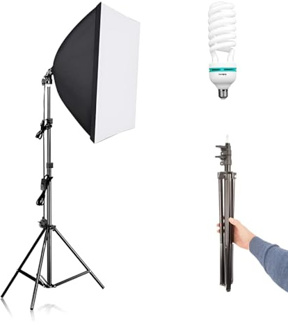 Kit Eclairage Studio Photo avec 1x135W 5500K Ampoule E27, Softbox, Support de Lumière pour Portrait Produit Tournage Youtube Photographie