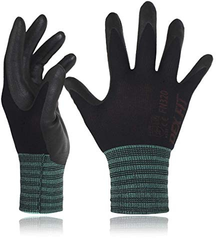 DEX FIT Premium Nylon Nitril Arbeitshandschuhe FN320; 3D-Komfort, Dehnbare Passform, Griff, Dünne, Leichte Arbeitshandschuhe, Langlebig, Atmungsaktiv, Kühl, Waschbar; Schwarz S (7) 1 Paar