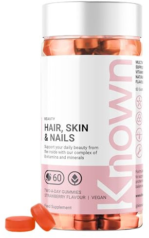 Hair, Skin & Nails Vitamin Gummies by Known | 60 Two-a-Day Vitamin Gummies (One Monthís Supply) | Natural Botanical Extract | for Healthy Hair, Skin & Nails | Strawberry Flavoured Gummies (Pack of 1)
