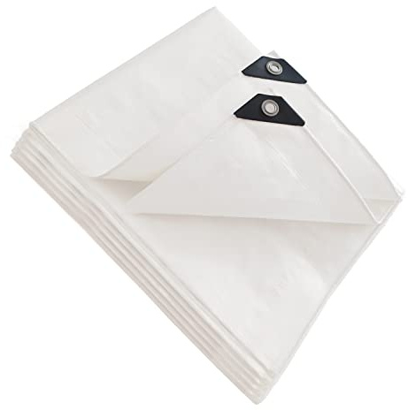 ANSIO Tarpaulin 4m x 5m Water-resistant Heavy Duty Tarp Large Camping Cover Sheet – Multipurpose Groundsheet with UV Protection, Weatherproof & Frost-Resistant – Reinforced Eyelets - White