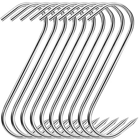 Xionghonglong 10 Piezas Ganchos de Carne de Acero Inoxidable, Gancho S, Ganchos Carnicero, Ganchos Cocina, Ganchos en S, para Barbacoas, Carnes, Salchichas, Mariscos, Verduras y Suministros Inactivos