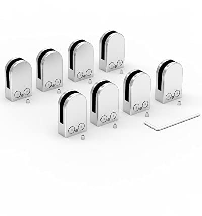 ROFMAPLE Glasklemmen, 8 Stück, Edelstahl, 304 Glasklemmen, verstellbar, 6-8 mm, Glashalterung, flache Rückseite für Balustrade, Treppenhaus-Handlauf