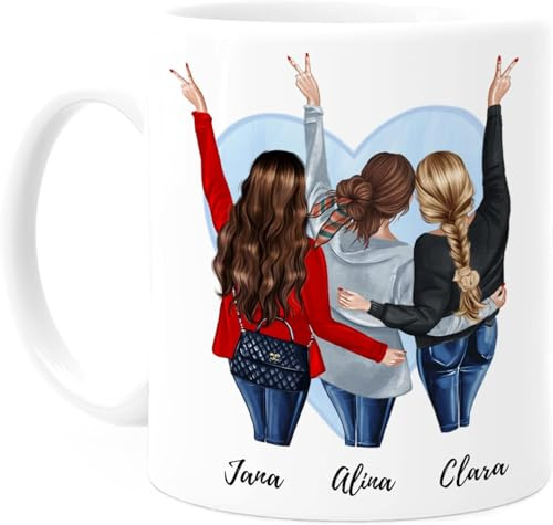 Tassenliebling® - Personalisierte Tasse (3 Freundinnen) mit Spruch selbst gestalten, individuelles Geschenk für beste Freundin, BFF, Kollegin & Arbeitskollegin