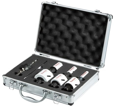 Makita E-12304 EZYCHANGE Lochsägen-Set 7-teilig im Alukoffer, Bi-Metall HSS-Co Lochsägen Ø 19-57 mm, Schnitttiefe 44 mm, für Holz, Metall, Aluminium, Edelstahl, Kunststoff