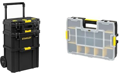 STANLEY - SERVANTE 3 EN 1 QUICKLINK - Boîte à outils compacte + Boîte à outils profonde avec porte-outils intégré & 1-94-745 Organiseur Sort master 17 Compartiments - 8 Intercalaire mobile