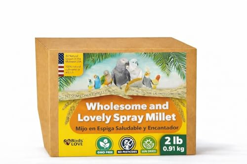 Birds LOVE 2 LB Wholesome Spray Millet for Birds – USA Grown, Non-GMO,Natural Sun-Dried Millet Sprays – Thick Seed-Rich Clusters for Parakeets, Budgies, Cockatiels, Conures, Finches & Parrots