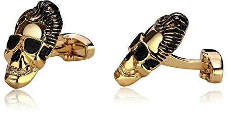 BCughia Manschettenknöpfe Herren Luxury, Manchettenknoepfe Klein Goldschwarz Rostfreier Stahl Totenkopf Design Geburtstag 26x16mm