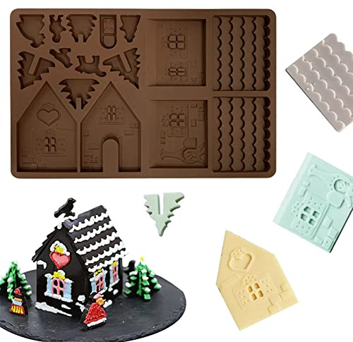 Moldes de Silicona para Tartas ​Chocolate Navidad 3D,Chocolate Casa Molde Moldes De Chocolate De Silicona,​Molde para Tartas Bandejas de Jabón Molde para Magdalenas - Reutilizables