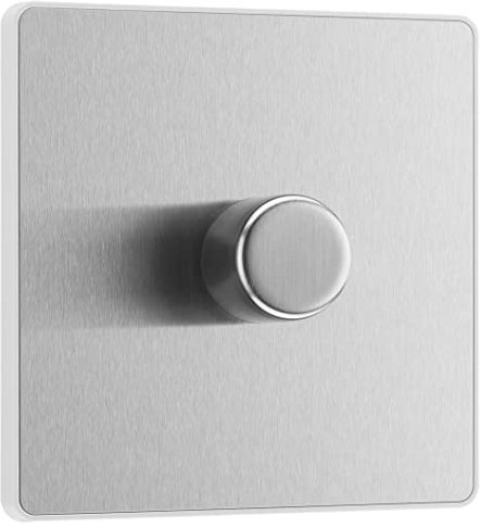 BG Electrical Intelligent Single Wall Dimmer Switch, 2 Way, Screwless Front Plate, Evolve, Brushed Steel, 200W, PCDBS81W